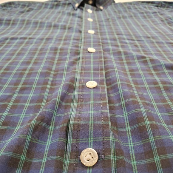 Banana Republic Shirt Men Medium Navy Plaid Slim Flex Fit Stretch Button Down - Picture 3 of 14